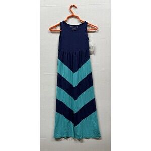 Design History girl size medium navy & teal  striped sleeveless maxi sress
